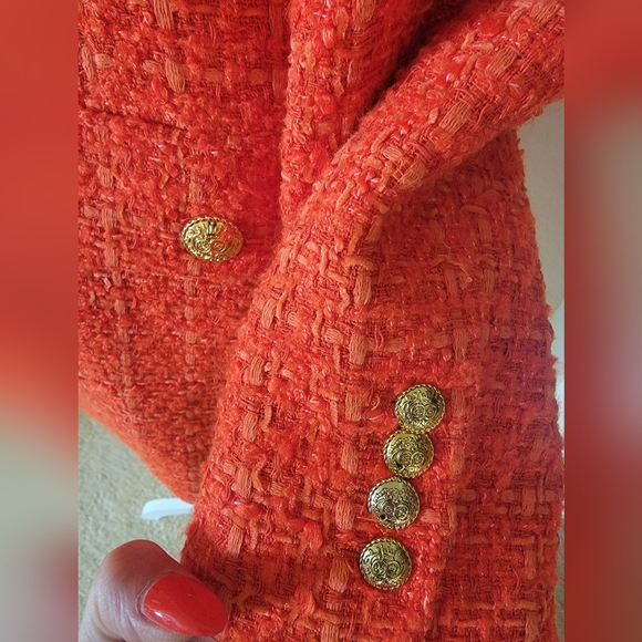 Zara Tweed Blazer Vibrant Red/Orange, Gold Buttons, Size Medium - Picture 10 of 15